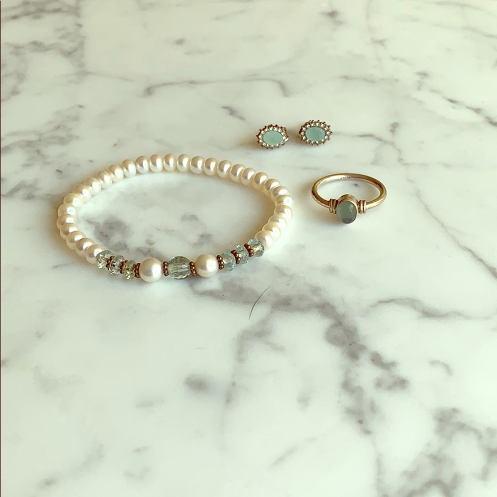 Beautiful aqua stone Bracelet, Earrings, Ring set